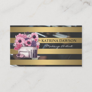 Chic Gold Streifen Makeup Kit und Blume Visitenkarte