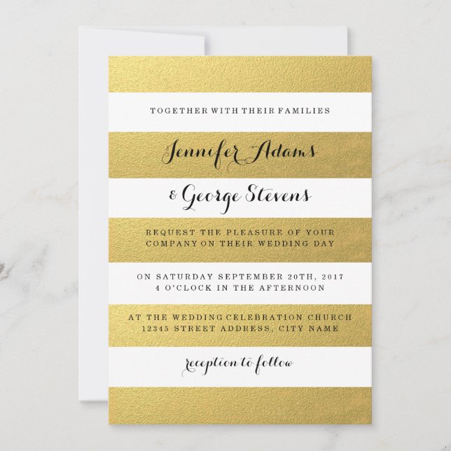 CHIC GOLD STRIPES WEDING INVITATION EINLADUNG (Vorderseite)