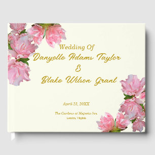 Chic Gold Text, Rosa Azaleen und Elfenbeinhochzeit Gästebuch