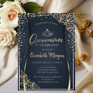 Chic Gold-Tiara, Diamanten Quinceañera  Einladung