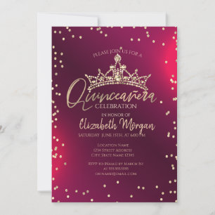 Chic Gold-Tiara, Diamanten rote Quinceañera Einladung