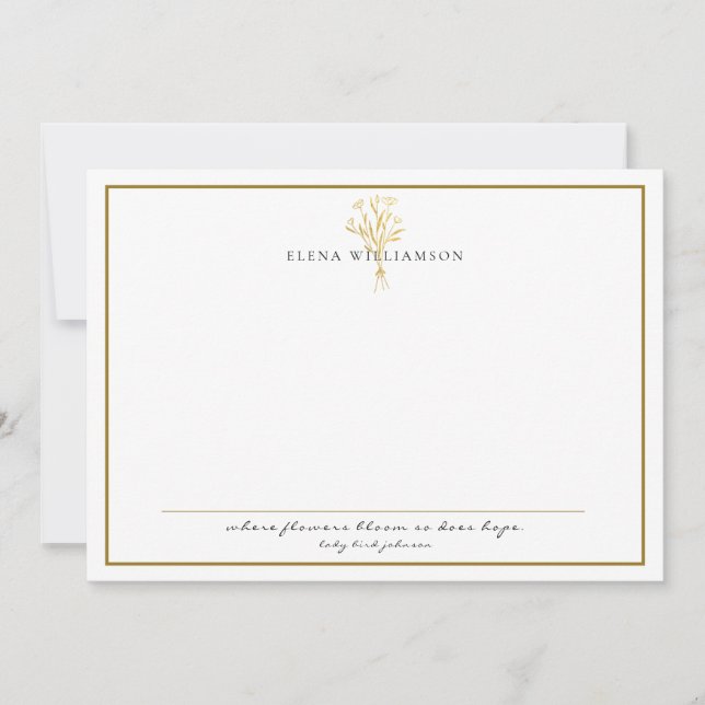 Chic Gold Ton Rahmen Floral Bouquet Mitteilungskarte (Vorderseite)