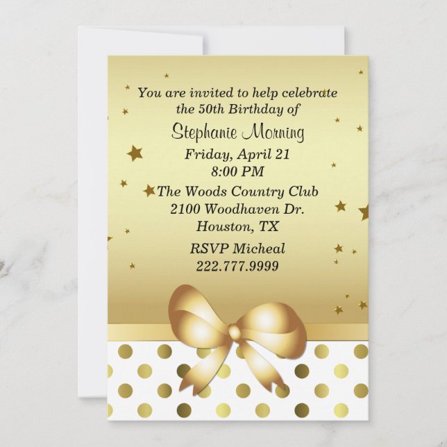 Chic Gold Tone Custom Geburtstag Einladung (Vorderseite)