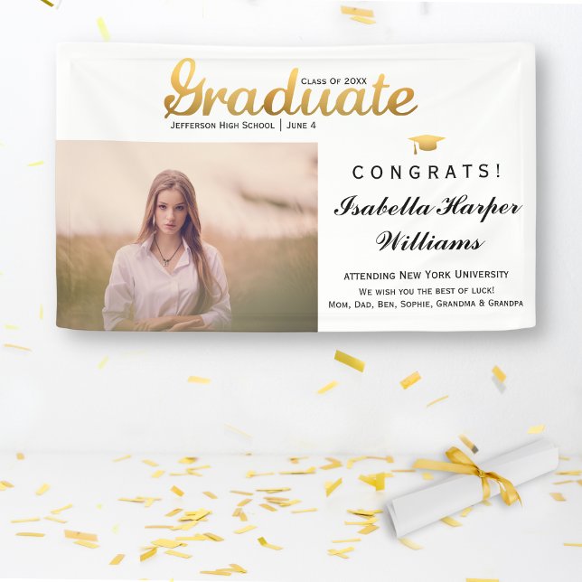 Chic Gold Trendy Graduation Party Class of 20XX Banner (Von Creator hochgeladen)