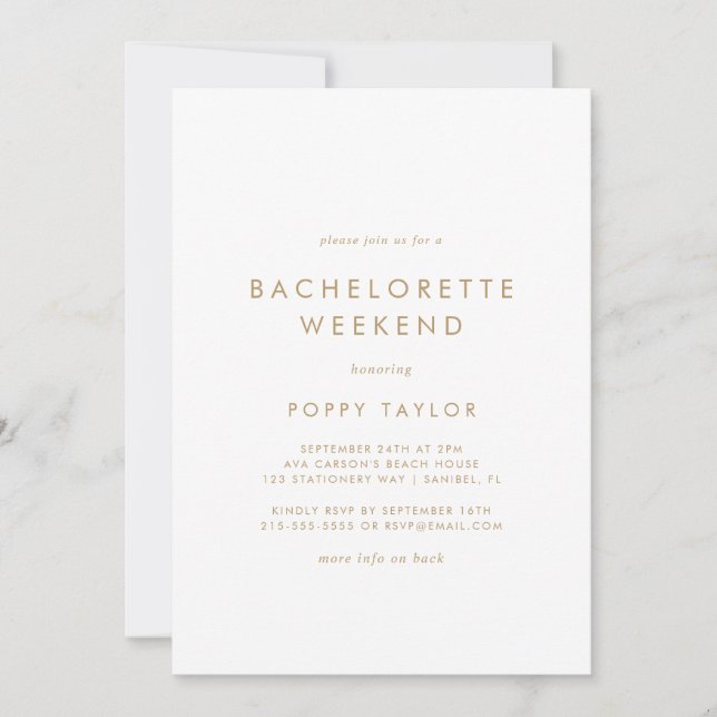Chic Gold Typografie Bachelorette Wochenende Einladung (Vorderseite)