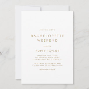 Chic Gold Typografie Bachelorette Wochenende Einladung