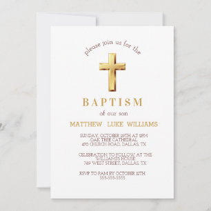 Chic Gold Typografie Cross Baptisse Einladung