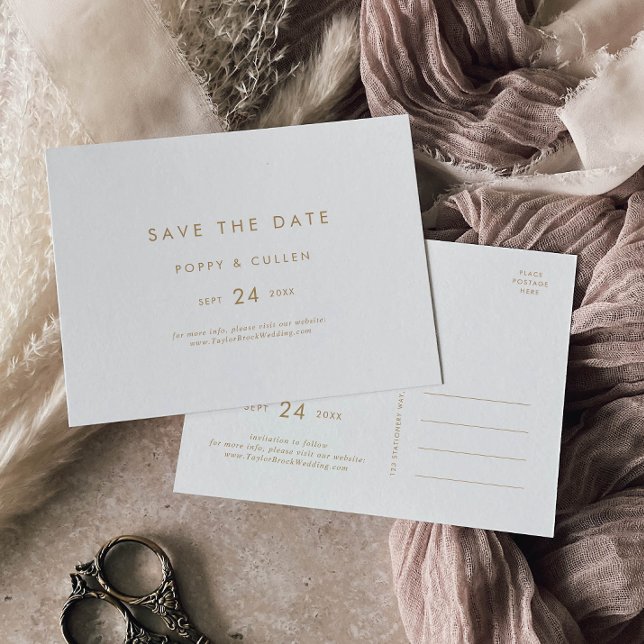Chic Gold Typografie Horizontal Save the Date Einladungspostkarte (Von Creator hochgeladen)