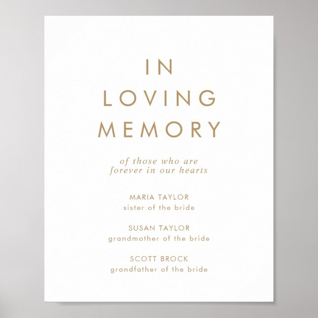 Chic Gold Typografie in Love Memory Memorial Poster (Vorne)