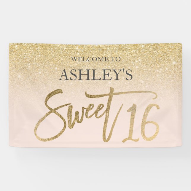 Chic gold typografie rot Sweet 16 Party Banner (Horizontal)