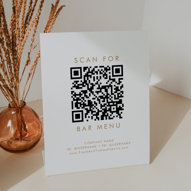 Chic Gold Typografy Bar Menu QR Code Sockelschild (Von Creator hochgeladen)