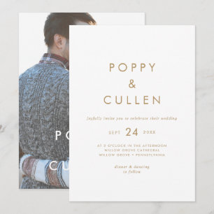 Chic Gold Typografy Foto Hochzeit Einladung