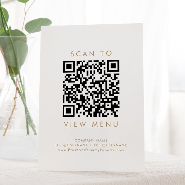 Chic Gold Typografy Restaurant Menü QR Code Sockelschild (Von Creator hochgeladen)