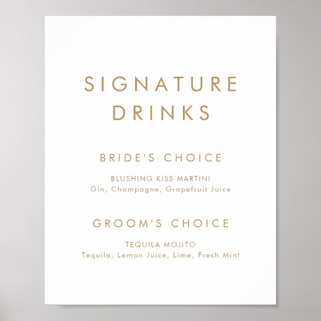Chic Gold Typografy Signature Drinks Signature Poster (Vorne)