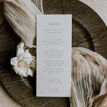 Chic Gold Typografy Wedding Dinner Menü Menükarte<br><div class="desc">Diese schicke Goldtypografie Hochzeitsmenü-Karte ist perfekt für eine moderne Hochzeit. Das einfache Design besticht durch klassisch minimalistische Gold- und Weißtypografie mit einem rustikalen Bohhustengefühl. Anpassbar in jeder Farbe. Behalt das Design minimal und elegant, wie es ist, oder personalisiere es durch Hinzufügen von eigenen Grafiken und Kunstwerken. Diese Speisekarte kann für...</div>