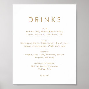 Chic Gold Typografy Wedding Drinks Menu Sign Poster