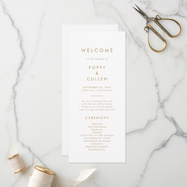 Chic Gold Typografy Wedding Program Programm (Vorderseite/Rückseite Beispiel)