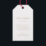 Chic Gold Typografy Wedding Welcome Gift Tags Geschenkanhänger<br><div class="desc">Diese schicken goldenen Typografie Begrüßungsgeschenke sind perfekt für eine moderne Hochzeit. Das einfache Design besticht durch klassisch minimalistische Gold- und Weißtypografie mit einem rustikalen Bohhustengefühl. Anpassbar in jeder Farbe. Behalt das Design minimal und elegant, wie es ist, oder personalisiere es durch Hinzufügen von eigenen Grafiken und Kunstwerken. Personalisieren Sie die...</div>