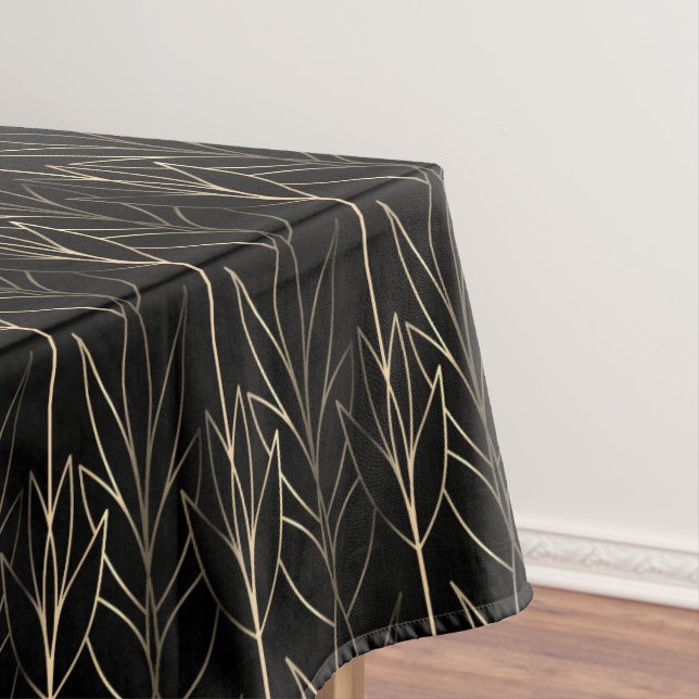 Chic Gold und Black Art Deco Leafy Muster Klasse Tischdecke (Beispiel)