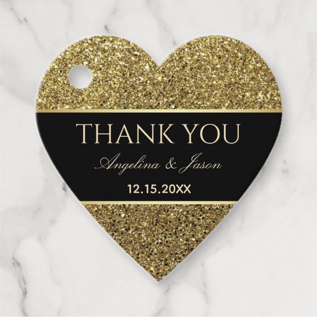 Chic Gold und Black Gastgeschenk Hochzeit Geschenkanhänger (Vorderseite)