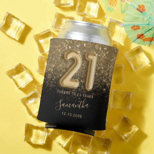 Chic Gold und Black Glitzer 21. Geburtstag Dosenkühler