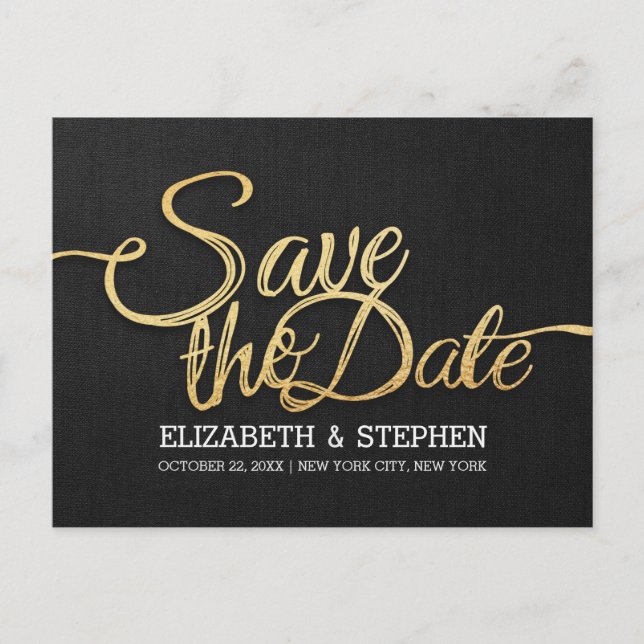 Chic Gold und Black Wedding Save the Date Postcard Ankündigungspostkarte (Vorderseite)