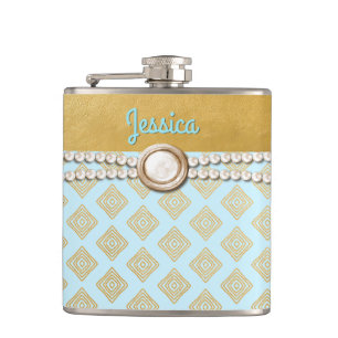 Chic Gold und Blue Bridesmaid Custom Flask Flachmann