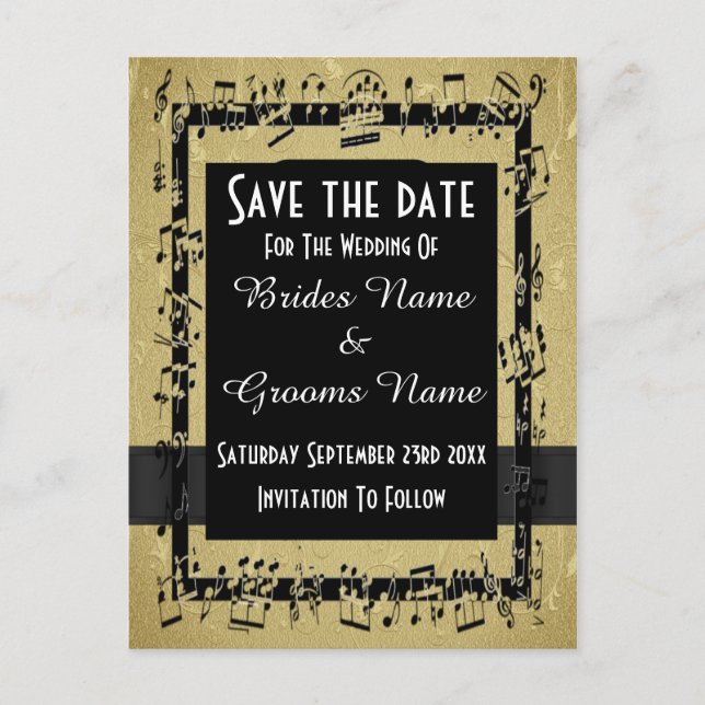 Chic Gold und Schwarz Save the Date Ankündigungspostkarte (Vorderseite)