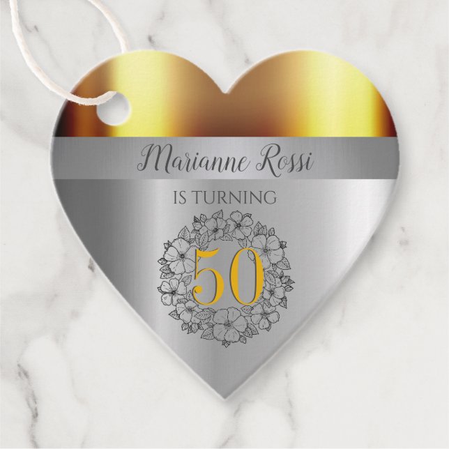 Chic Gold und Silber Metallic Heart geformt Geschenkanhänger (Vorderseite)