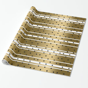 Chic Gold und weiße Streifen mit schwarzen Polka-P Geschenkpapier