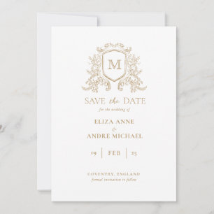 Chic Gold und White Monogram Save the Date