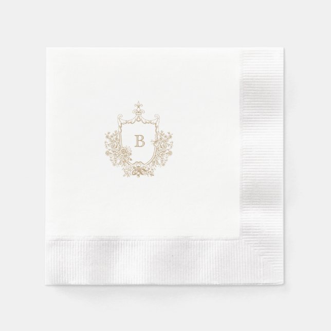 Chic Gold und White Wappen Monogram Custom Wedding Serviette (Vorderseite)