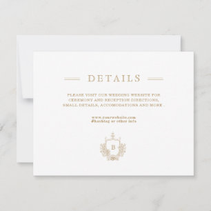 Chic Gold und White Wedding Details Eintrittskarte