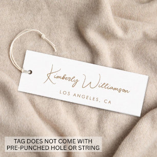 Chic Gold Unterschrift Schrift Weißer Anhänger Mini Visitenkarte