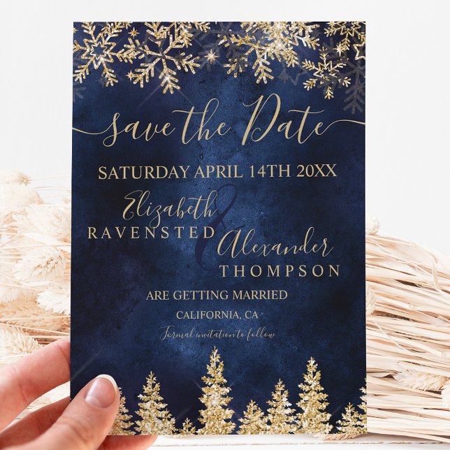 Chic gold verschneit pine marine Weihnachten Save  Save The Date (Von Creator hochgeladen)