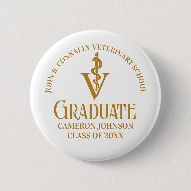 Chic Gold Veterinary School Graduate Personalisier Button (Vorderseite)