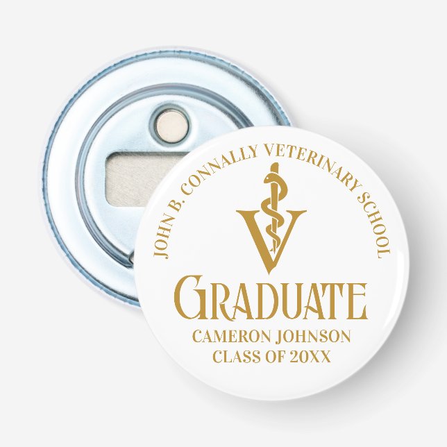Chic Gold Veterinary School Graduation Party Flaschenöffner (Vorderseite)