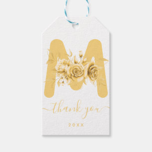Chic Gold Vielen Dank Floral Watercolor Monogramm Geschenkanhänger