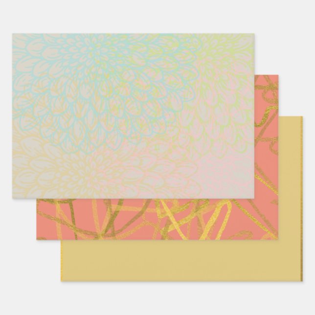 Chic Gold Violet Pink Floral Geschenkpapier Set (Set)