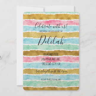 Chic Gold Watercolor Streifen Einladung