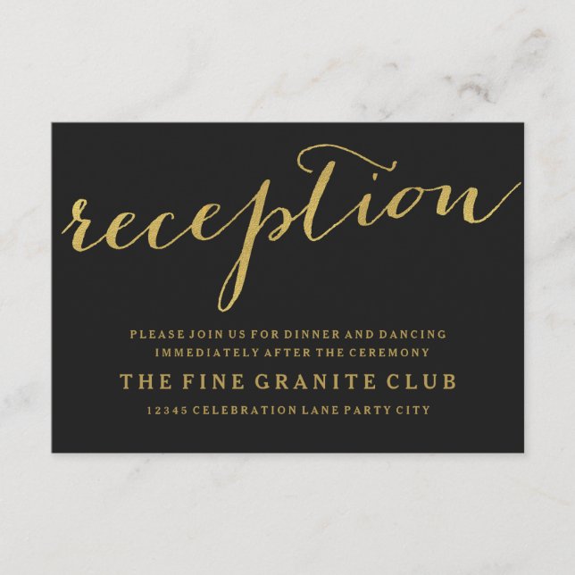 Chic Gold Wedding Reception Card Begleitkarte (Vorderseite)