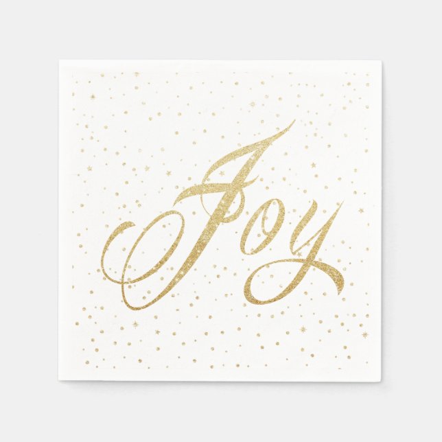 Chic Gold & White Glitzern Freude Weihnachtsfeiert Serviette (Vorderseite)