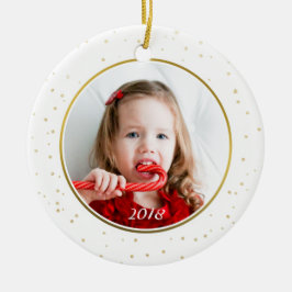 Chic Gold & White Joliday Family Foto Christm Keramik Ornament