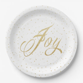 Chic Gold & White Joy Glitzern Weihnachtsfeiertag Pappteller