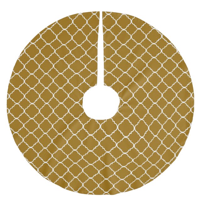 Chic Gold White Quatrefoil Polyester Weihnachtsbaumdecke (Vorderseite)