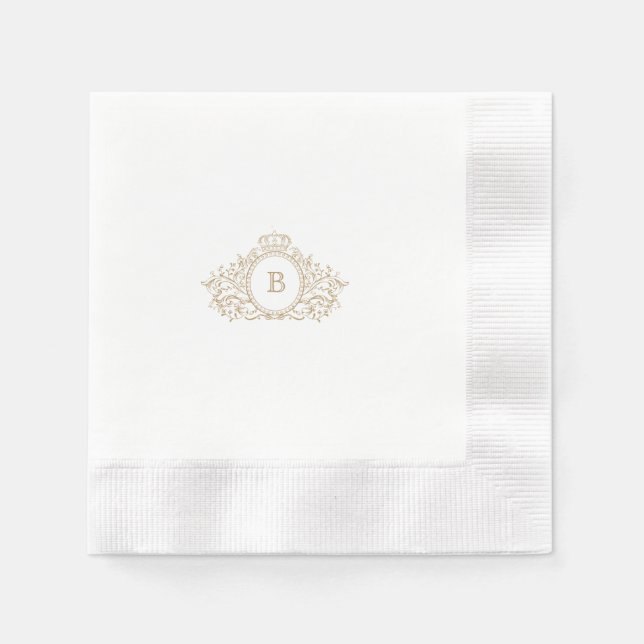 Chic Gold & White Wappen Monogram Wedding Napkin Serviette (Vorderseite)