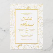 Chic Gold White Wedding Foil Einladung