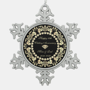 Chic Gold Wirbel Diamonds 10. Hochzeitstag Schneeflocken Zinn-Ornament