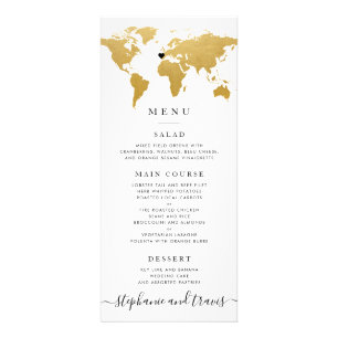 Chic Gold World Map mit optionaler Herzkarte Werbekarte