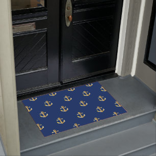 Chic Gold Yellow Anchor Muster auf dunkelblau Fußmatte